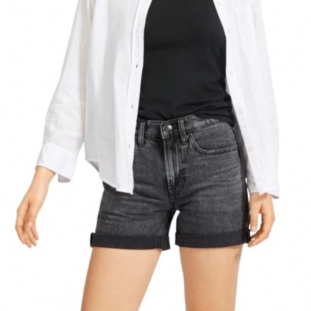 Everlane The Denim Short Washed Black High Rise Raw Hem Cotton Jean Shorts 27